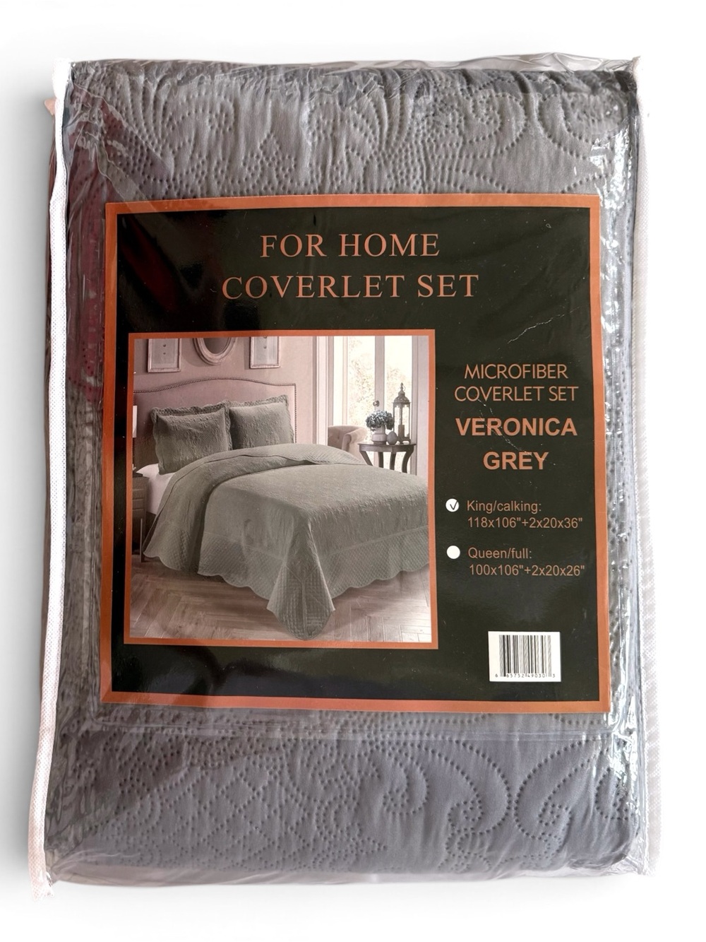 NIP Veronica Grey King Cal King Microfiber Quilted Coverlet Bedspread Set